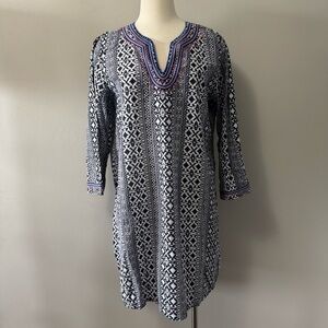 Tommy Bahama Navy and White Patterned Coverup Large
